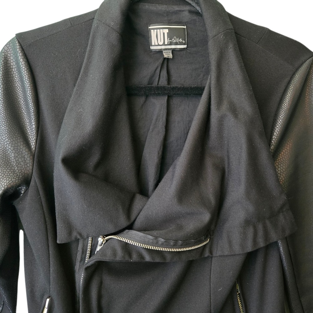 KUT from the Kloth Womens Size M Black Moto Goth‎ Jacket Faux Leather Sleeves